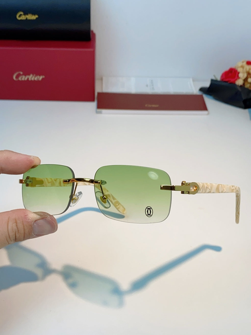 Cartier Lightweight Metal Rimless Gold Lens Sunglasses for Men - detail image 6