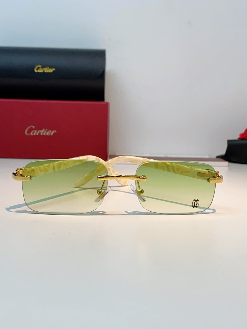 Cartier Lightweight Metal Rimless Gold Lens Sunglasses for Men - detail image 2