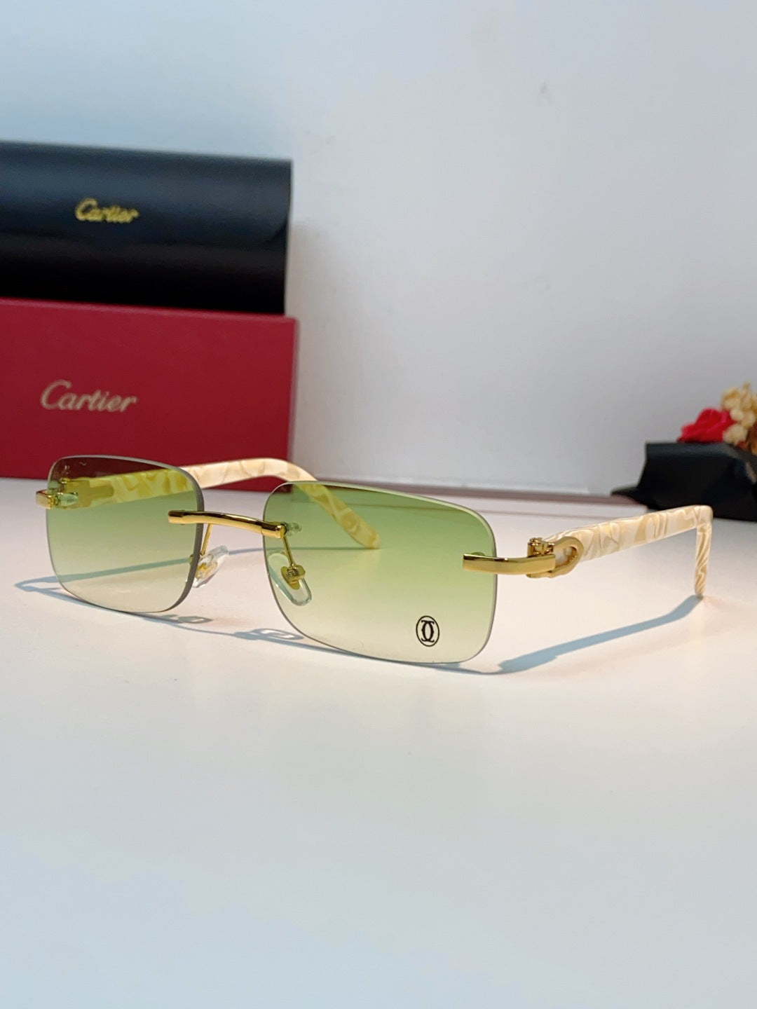 Cartier Lightweight Metal Rimless Gold Lens Sunglasses for Men