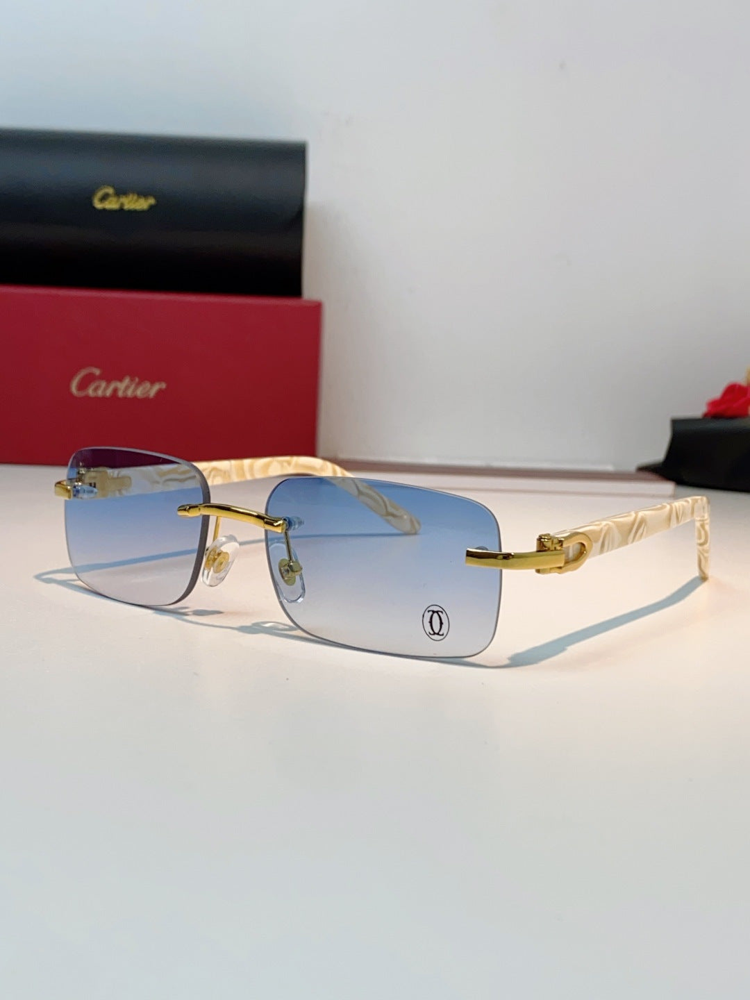 Cartier Lightweight Metal Rimless Blue Lens Sunglasses for Men