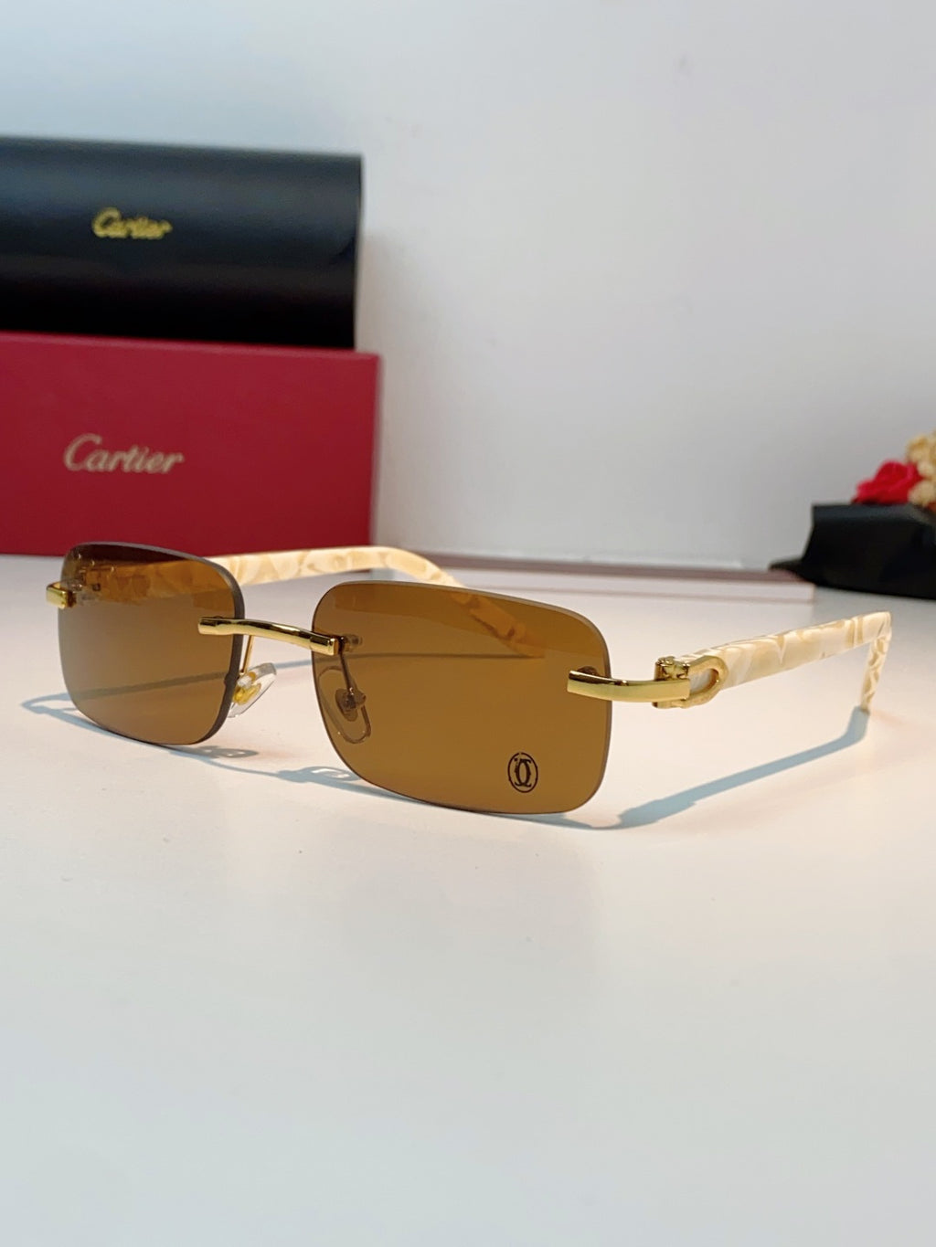 Cartier Lightweight Metal Rimless Brown Lens Sunglasses for Men