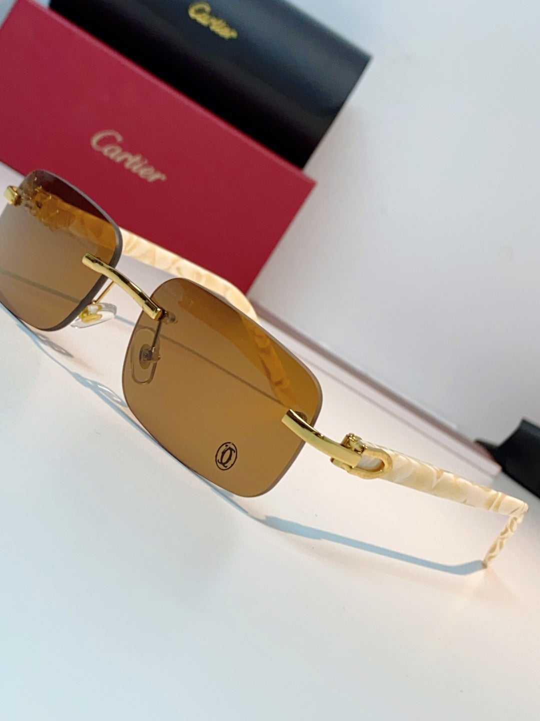 Cartier Lightweight Metal Rimless Brown Lens Sunglasses for Men - detail image 7