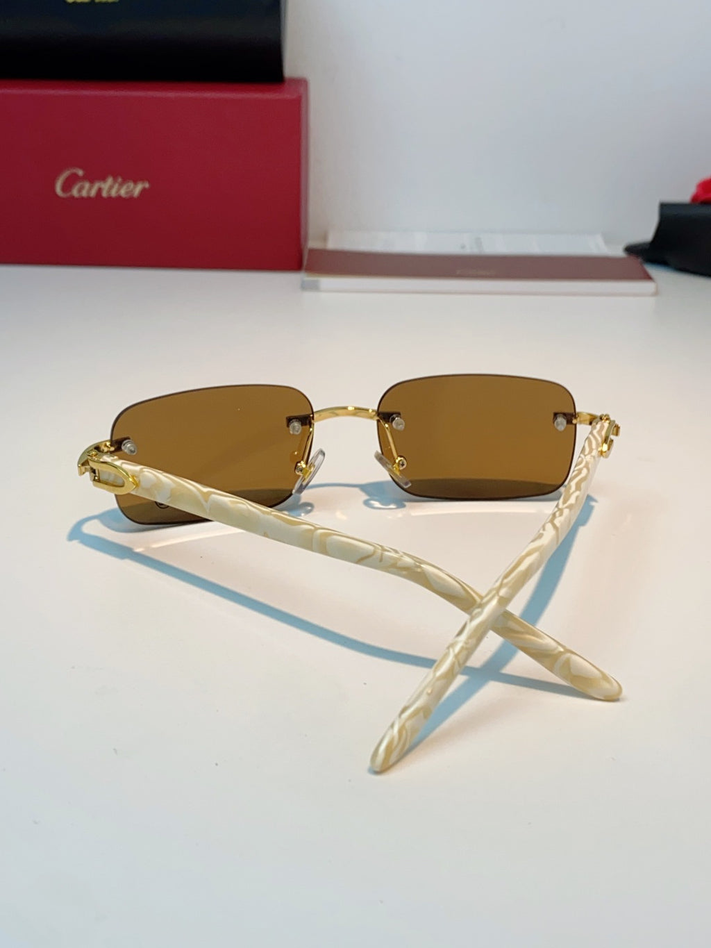 Cartier Lightweight Metal Rimless Brown Lens Sunglasses for Men - detail image 3