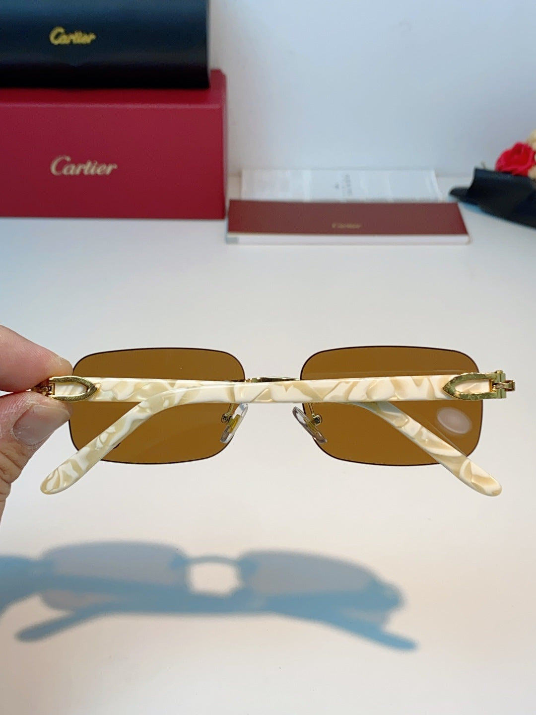 Cartier Lightweight Metal Rimless Brown Lens Sunglasses for Men - detail image 5