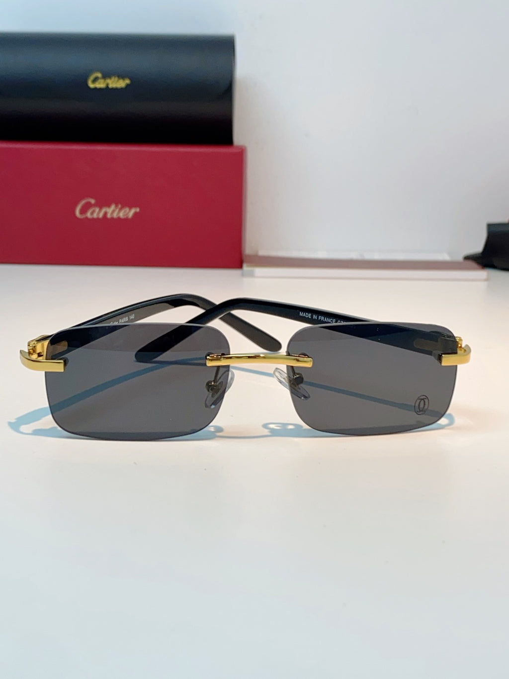 Cartier Lightweight Metal Rimless Black Lens Sunglasses for Men - detail image 2