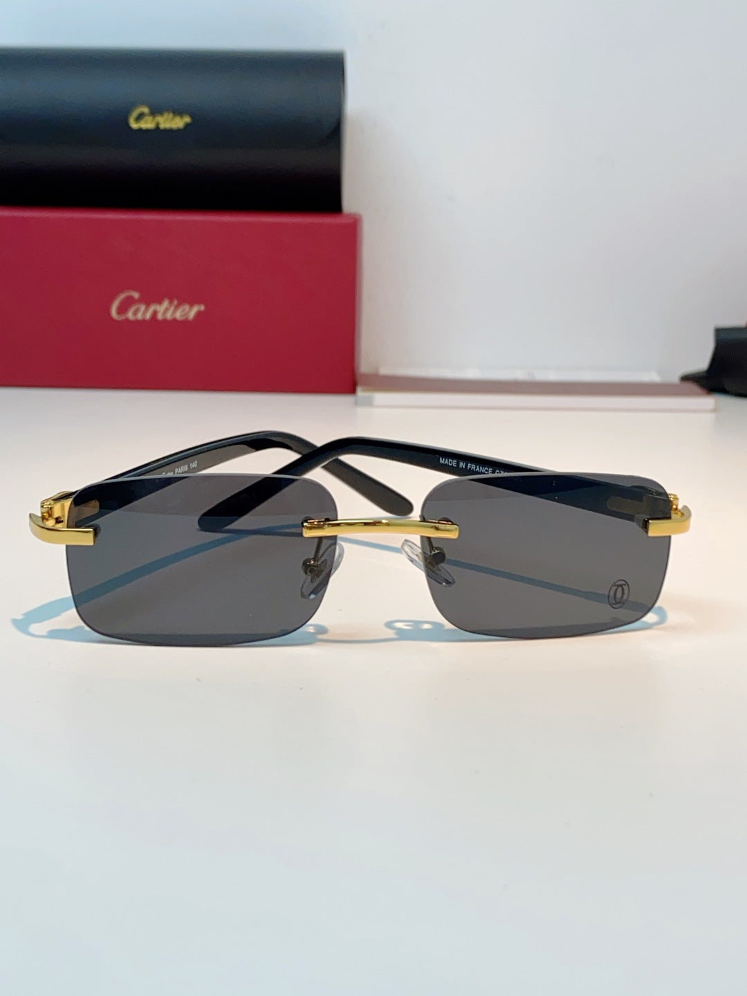 Cartier Lightweight Metal Rimless Black Lens Sunglasses for Men - detail image 2