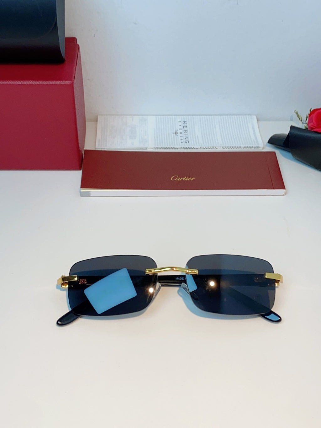 Cartier Lightweight Metal Rimless Black Lens Sunglasses for Men - detail image 10
