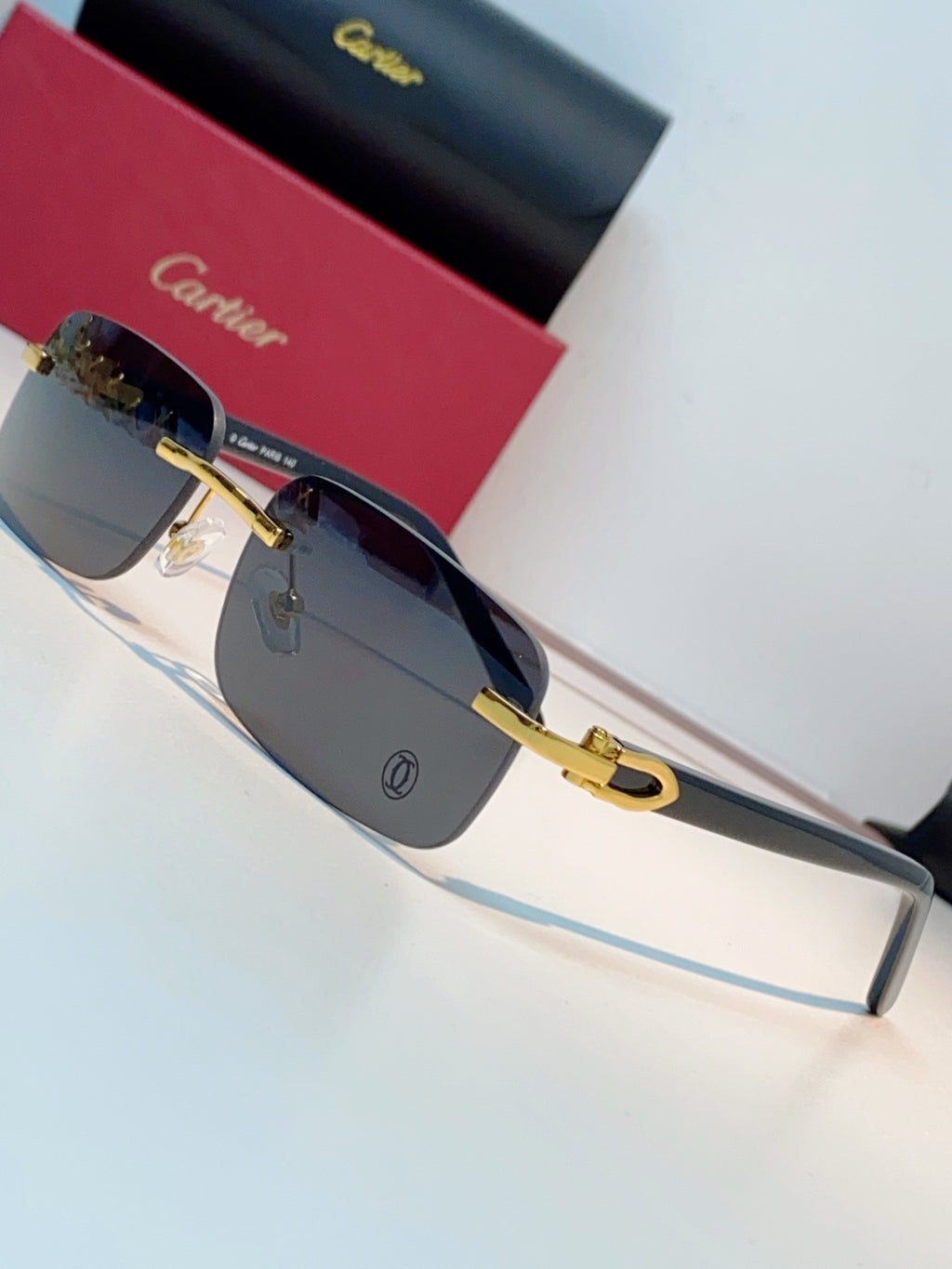 Cartier Lightweight Metal Rimless Black Lens Sunglasses for Men - detail image 7
