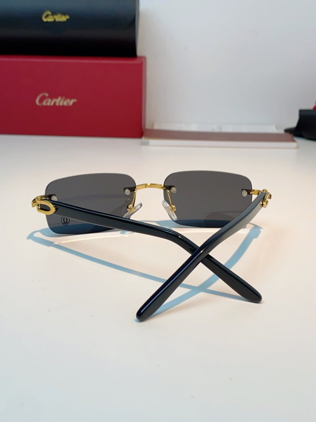 Cartier Lightweight Metal Rimless Black Lens Sunglasses for Men - detail image 3
