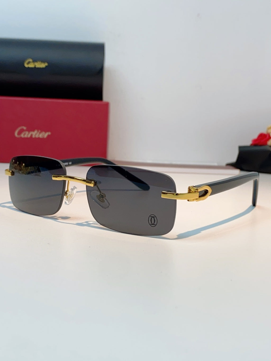Cartier Lightweight Metal Rimless Black Lens Sunglasses for Men