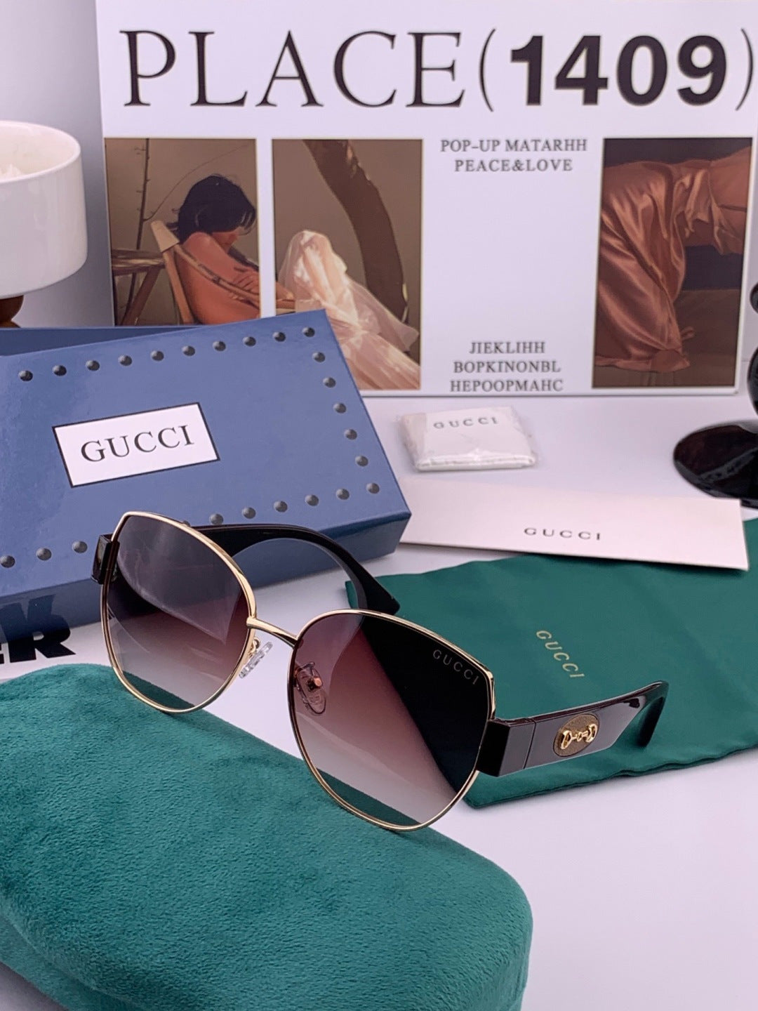 Gucci G1379 Metal Square Gold Lens Sunglasses for Men & Women - 382027