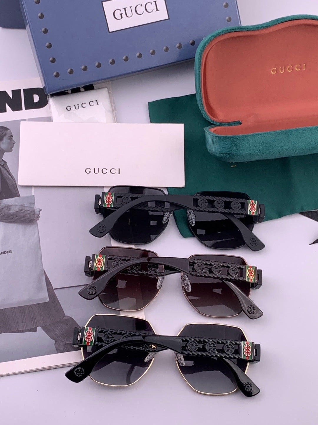 Gucci G1379 Metal Square Pink Lens Sunglasses for Men & Women - detail image 5