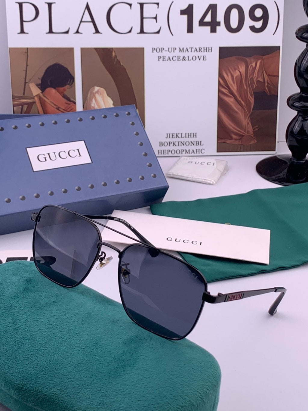 Gucci G1903 Aviator Black Lens Sunglasses for Men & Women - 382034