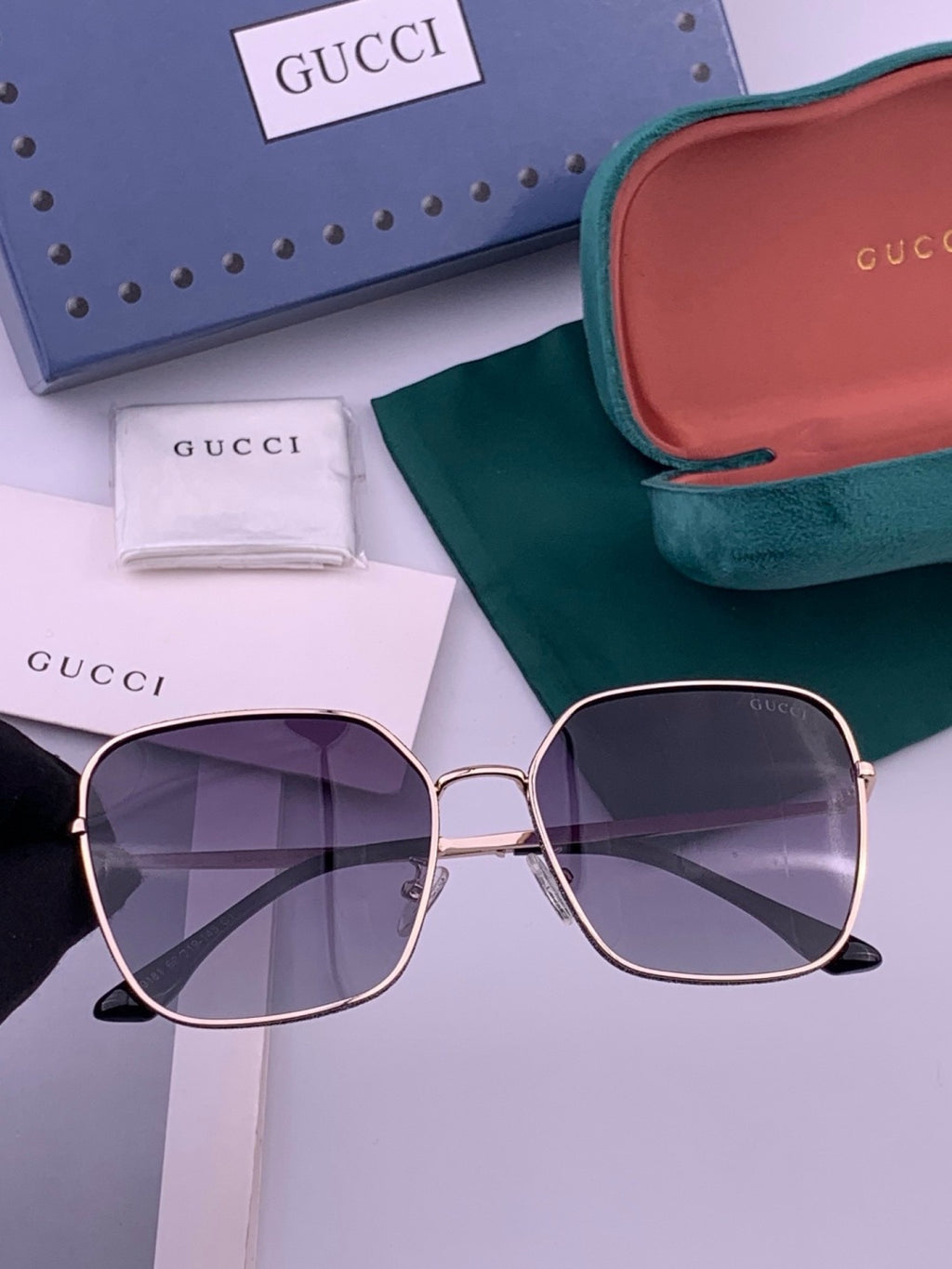 Gucci G11018 Polarized Square Red Lens Sunglasses for Women