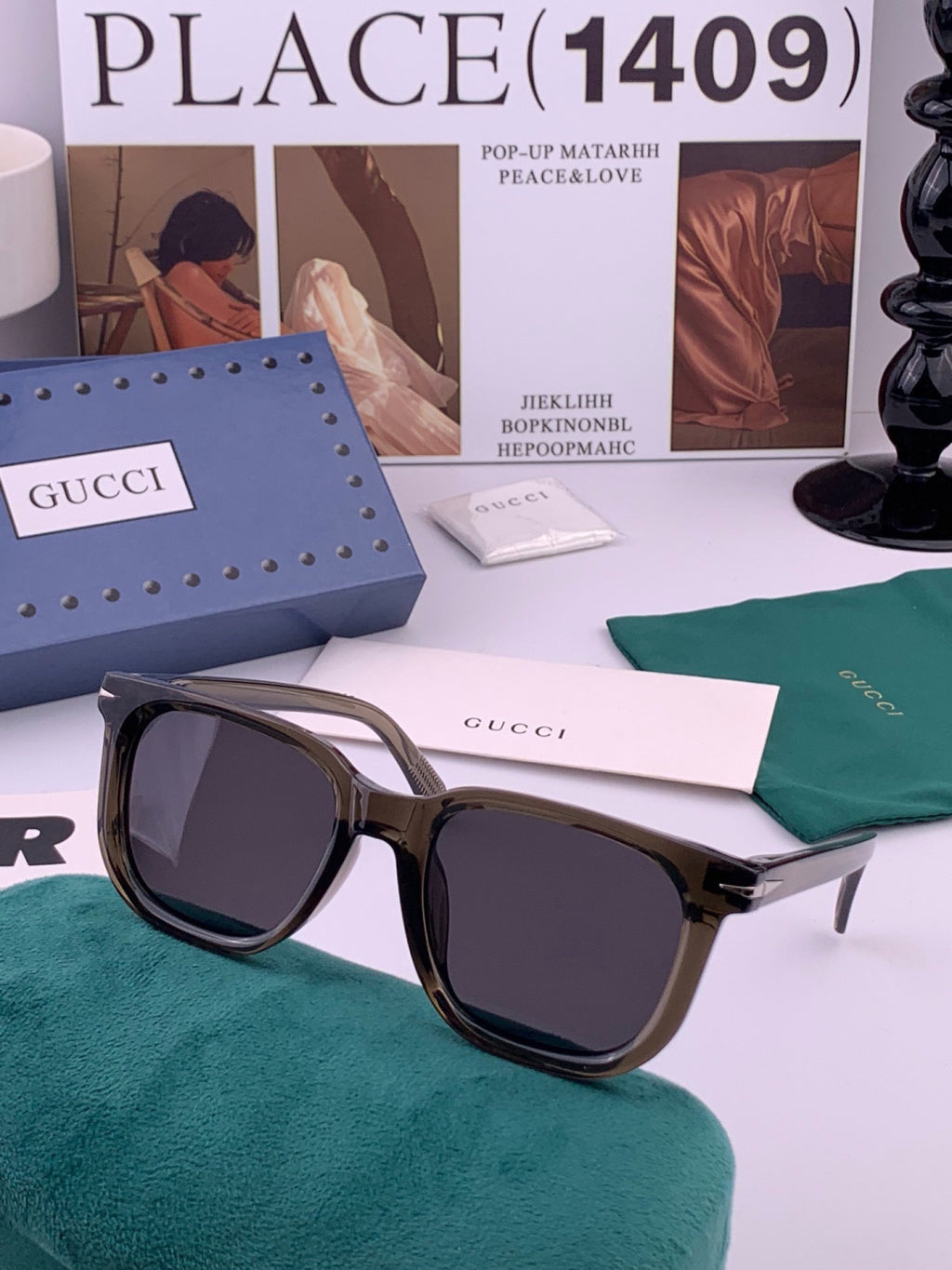 Gucci G3821 Polarized Square Gold Lens Sunglasses for Women - 382021 - detail image 2