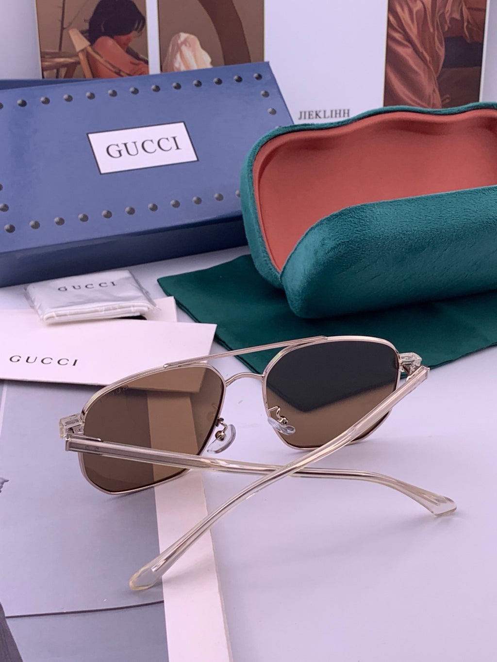 Gucci G3326 Polarized Aviator Gold Lens Sunglasses for Men & Women - detail image 6