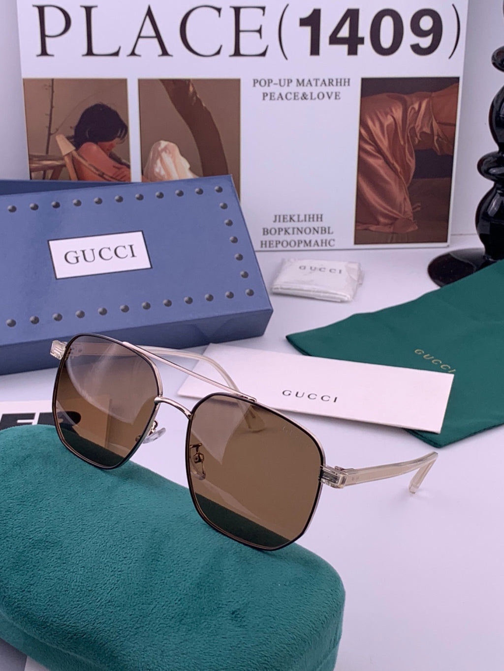 Gucci G3326 Polarized Aviator Gold Lens Sunglasses for Men & Women - detail image 2
