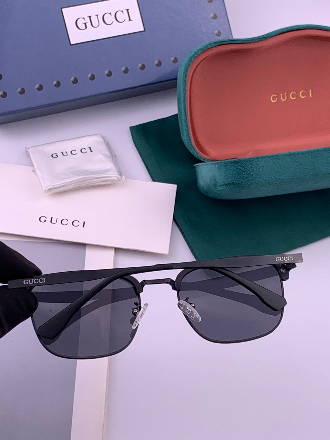 Gucci G5384 Polarized Square Gold Lens Sunglasses for Women - detail image 6