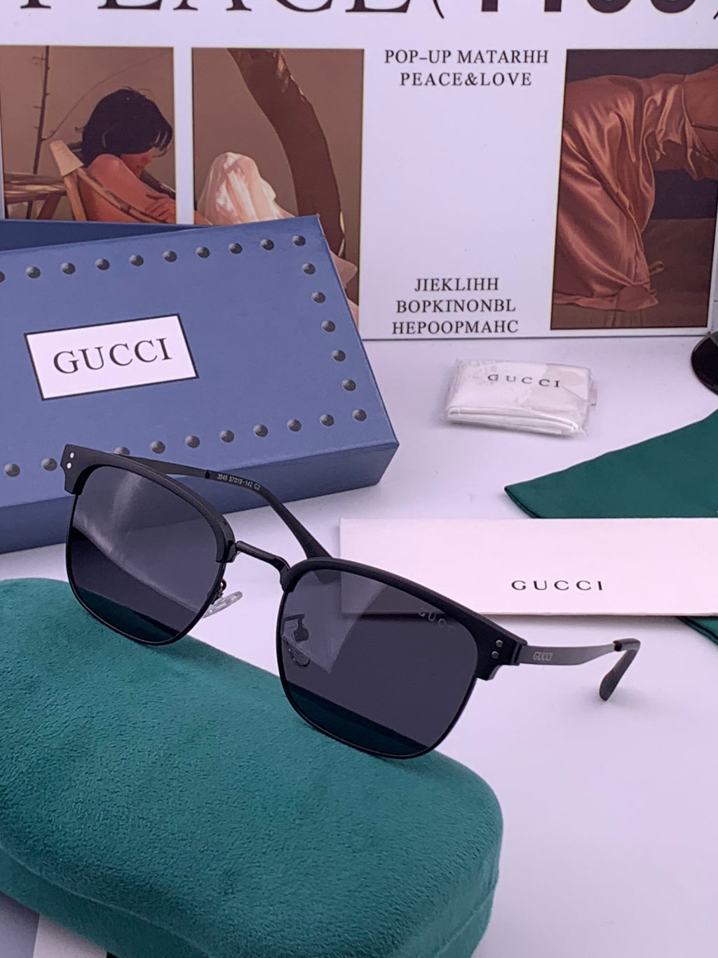 Gucci G5384 Polarized Square Gold Lens Sunglasses for Women - detail image 2