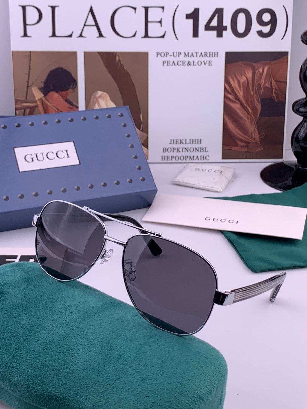 Gucci G3880 Polarized Aviator Black Lens Sunglasses for Men & Women - detail image 4