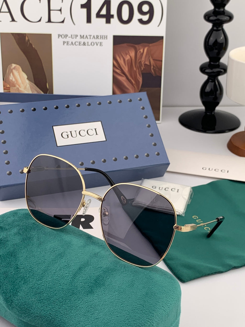 Gucci G35810 Polarized Acetate Round Gold Lens Sunglasses for Men & W - 398413