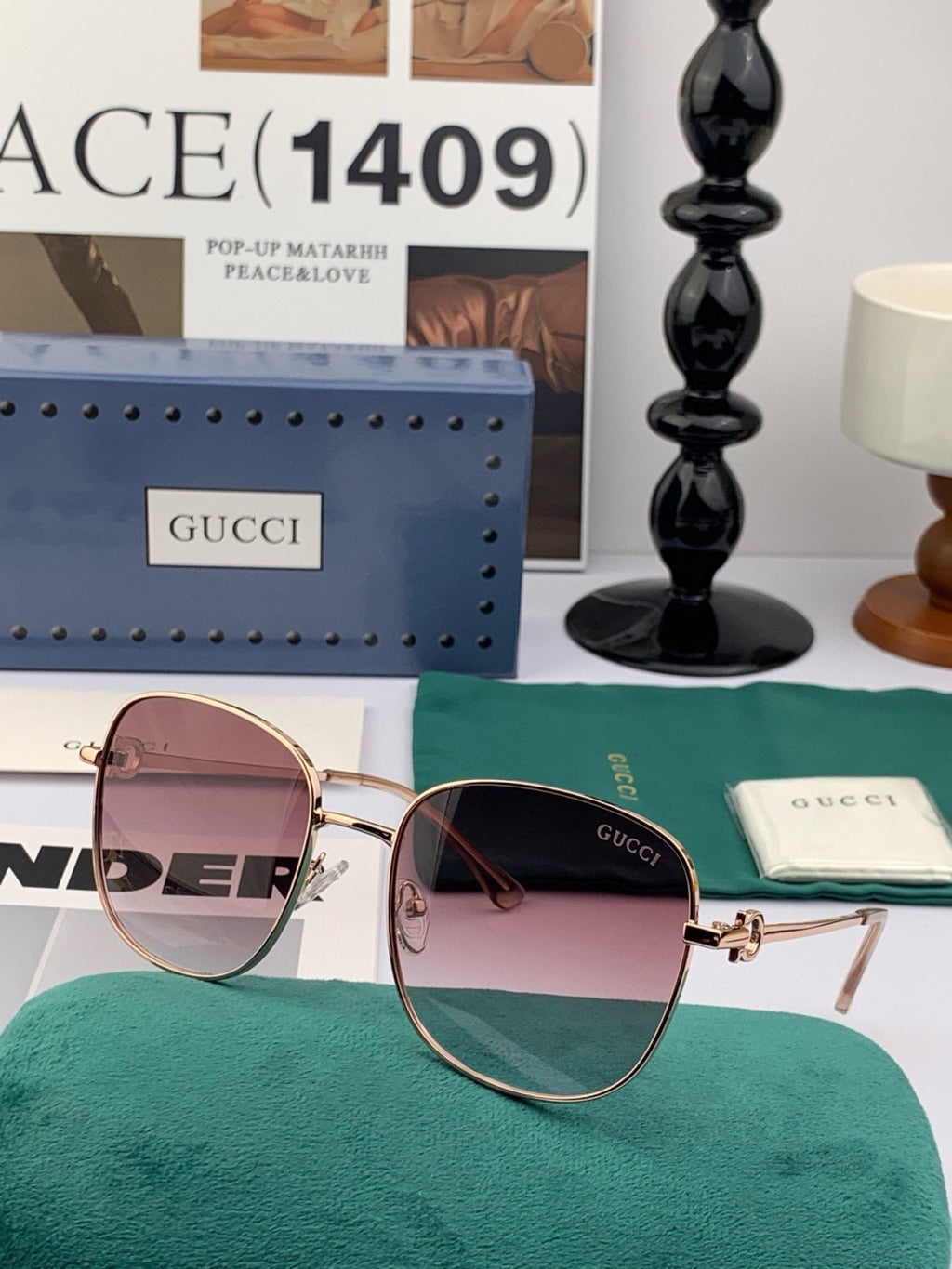 Gucci G35811 Metal Square Red Lens Sunglasses for Men & Women - 398414 - detail image 5