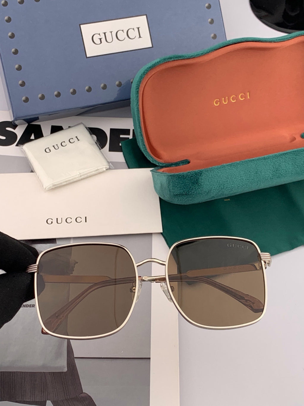 Gucci G2220 Polarized Square Black Lens Sunglasses for Men & Women - 398405