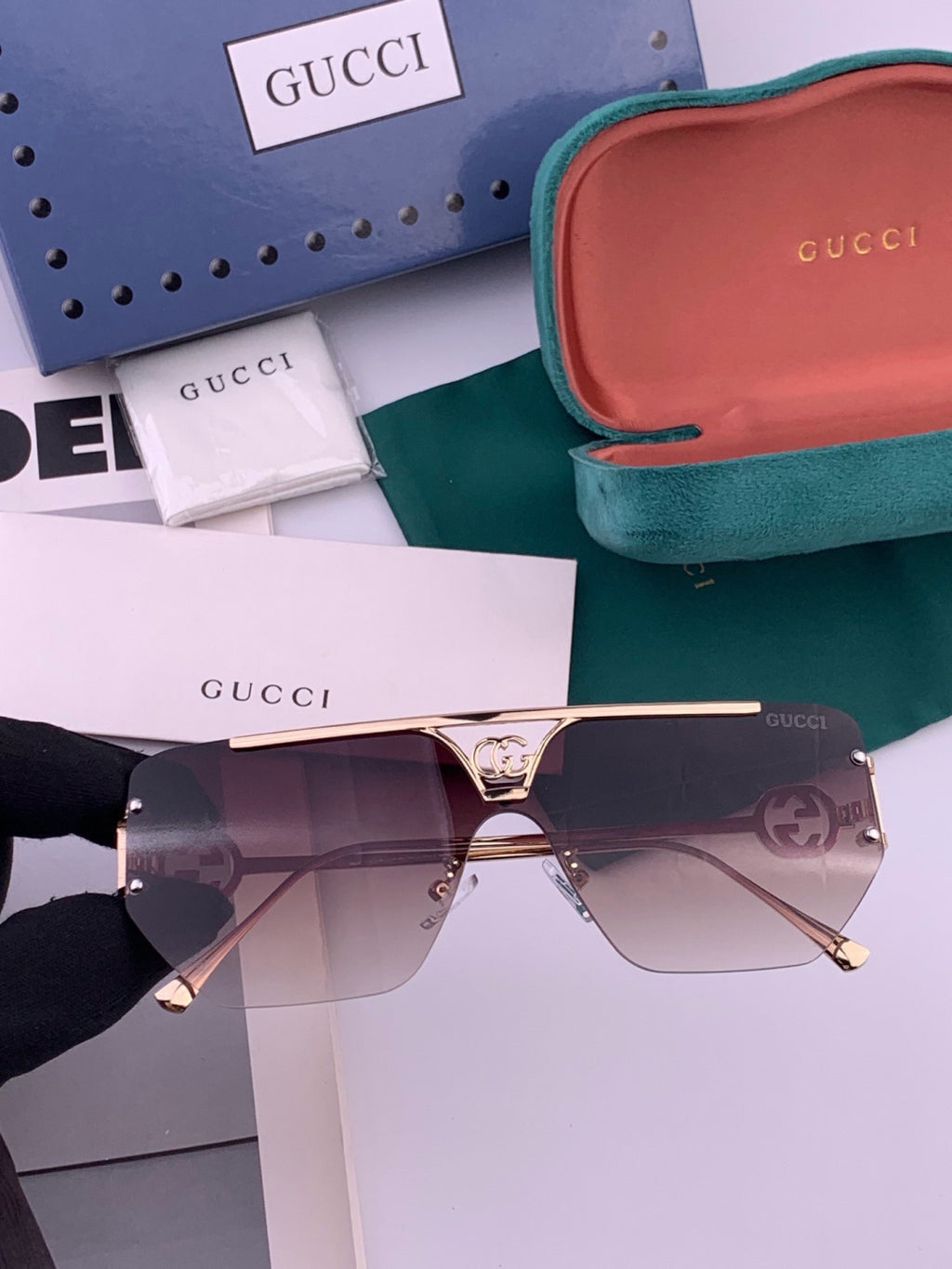 Gucci G31753 Aviator Black Lens Sunglasses for Men & Women - 398382