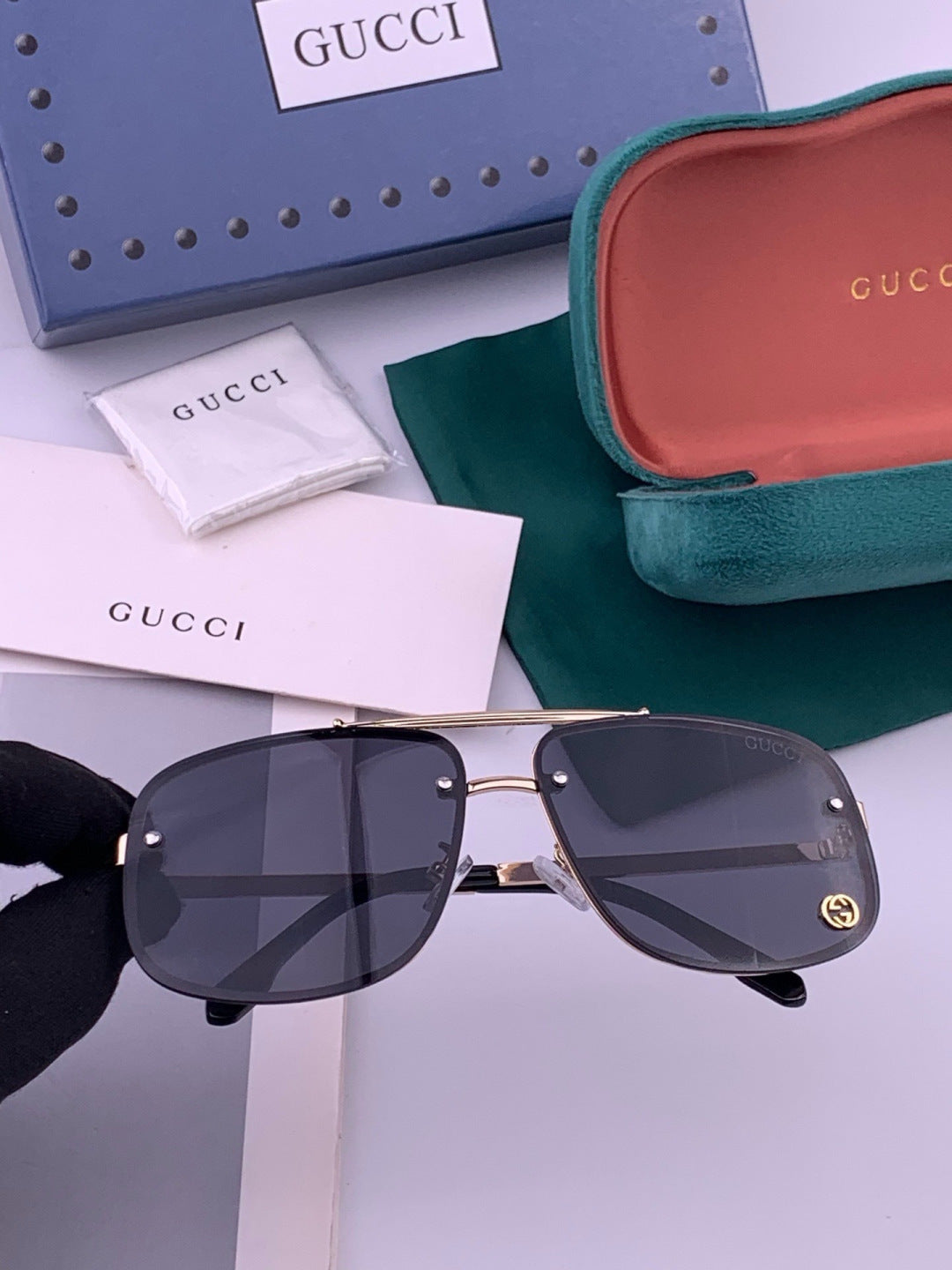 Gucci G41741 Aviator Black Lens Sunglasses for Men & Women - 398400