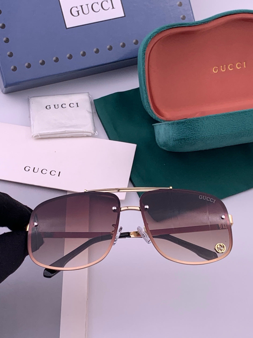 Gucci G41741 Aviator Black Lens Sunglasses for Men & Women - 398401