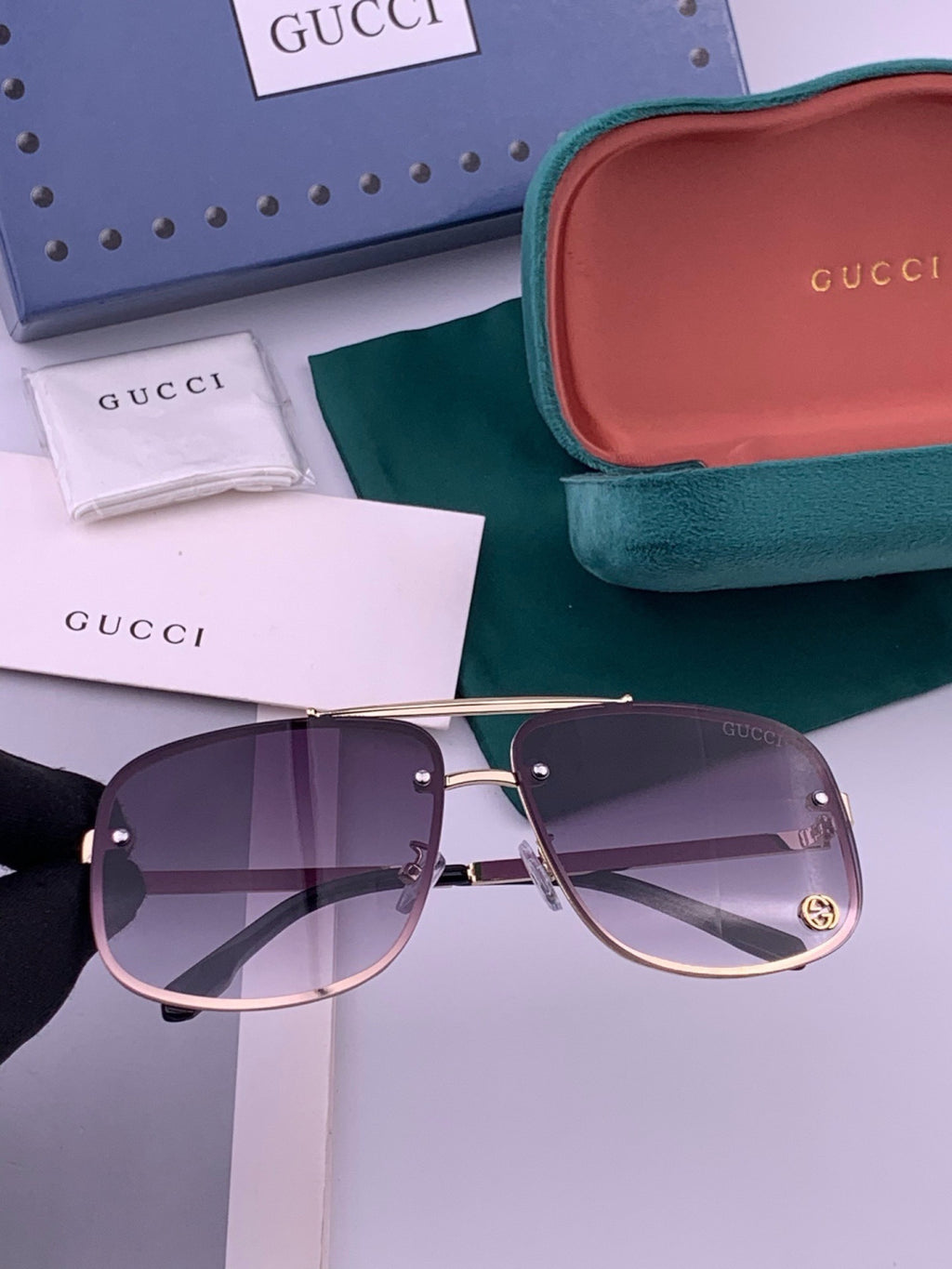 Gucci G41741 Aviator Black Lens Sunglasses for Men & Women - 398402