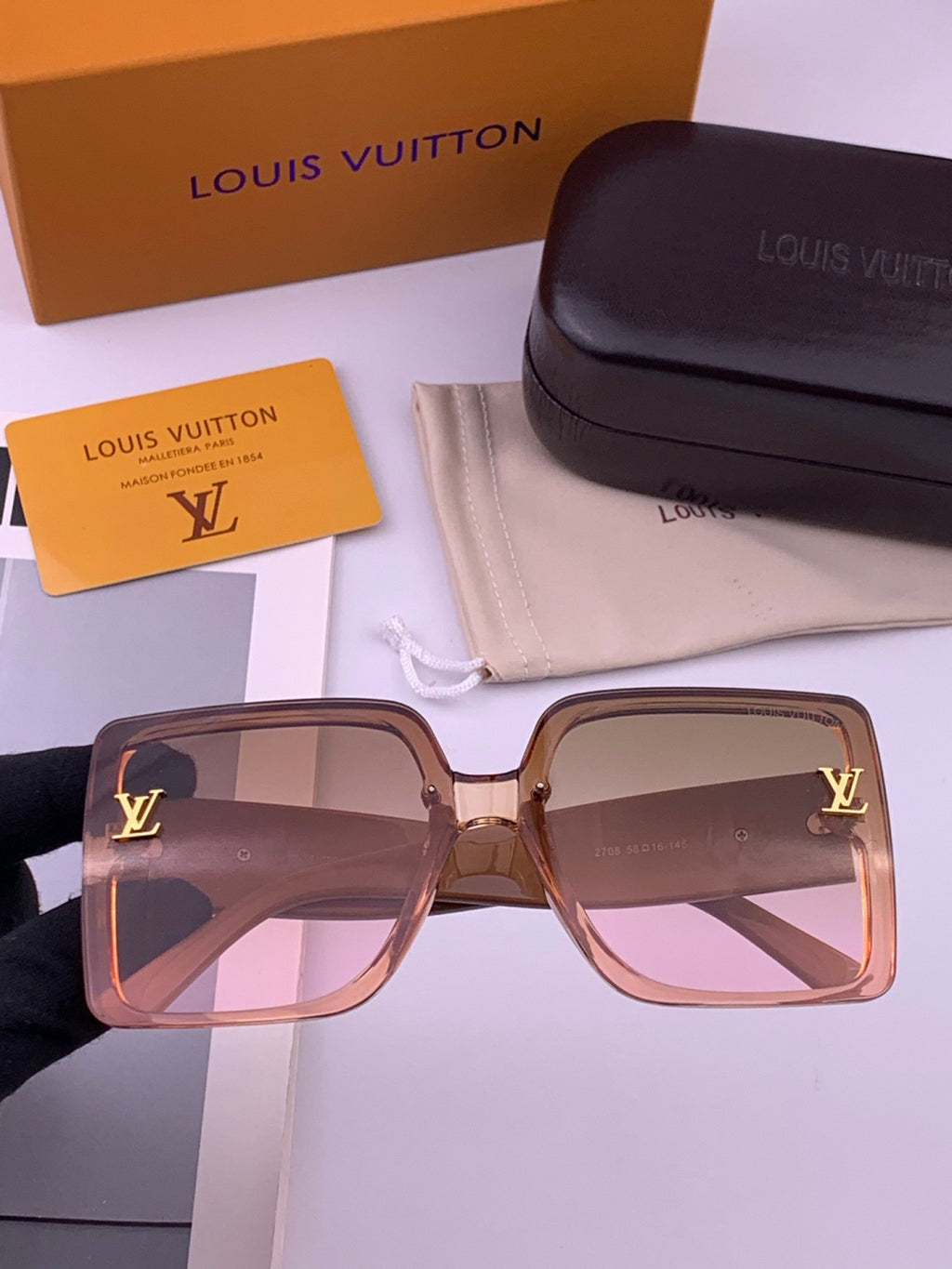 Louis Vuitton L8270 Square Black Lens Sunglasses for Men & Women - 398137