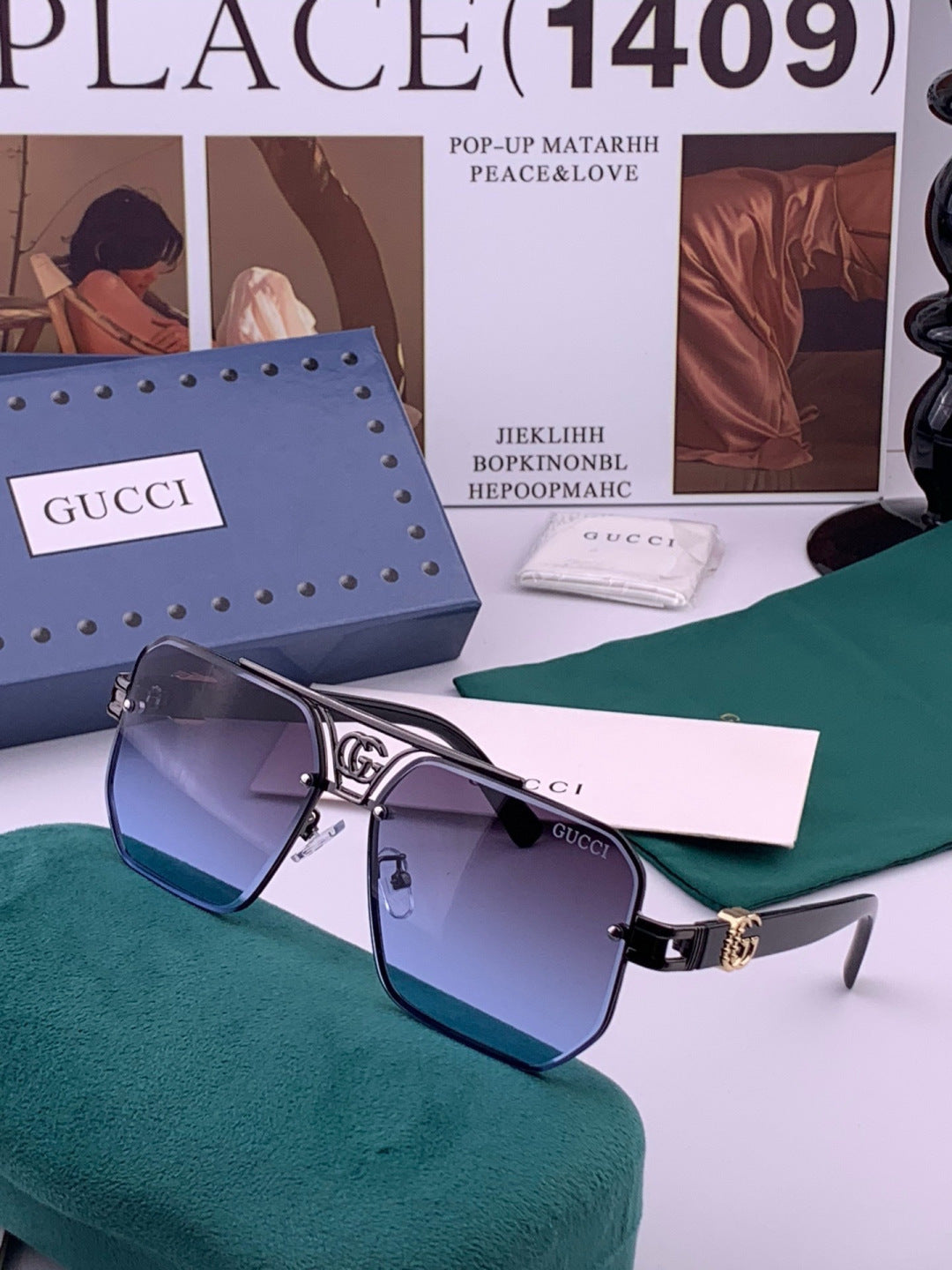 Gucci G21746 Aviator Black Lens Sunglasses for Men & Women - 398331 - detail image 2