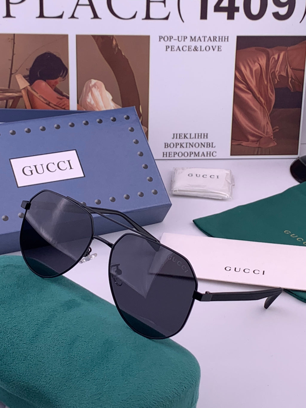 Gucci G5381 Polarized Aviator Gold Lens Sunglasses for Men & Women - 398342