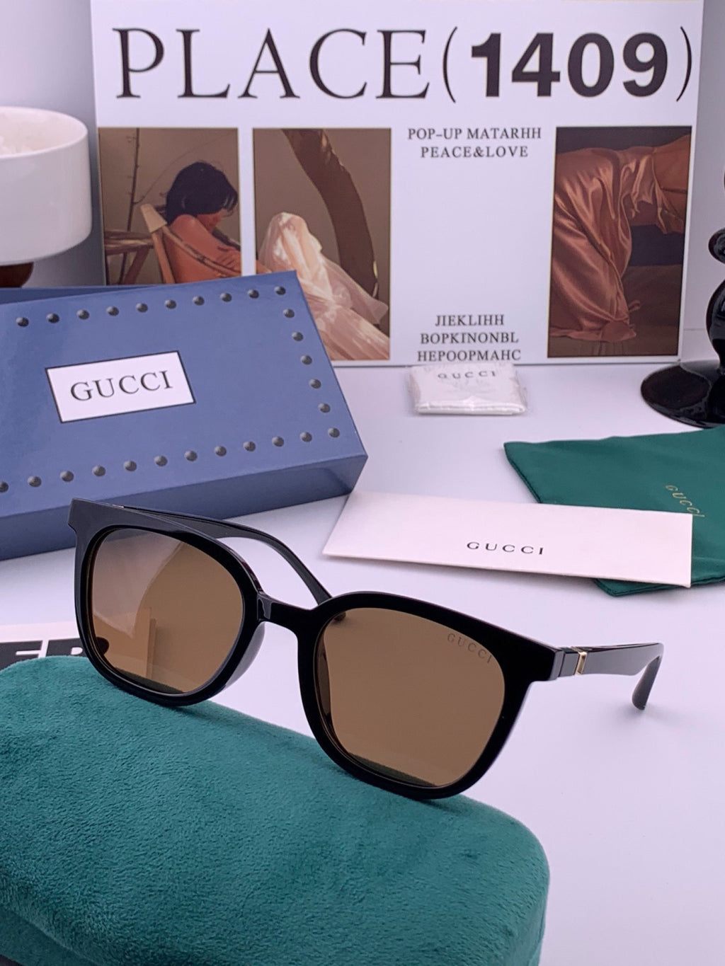 Gucci G3613 Polarized Square Black Lens Sunglasses for Women - detail image 4