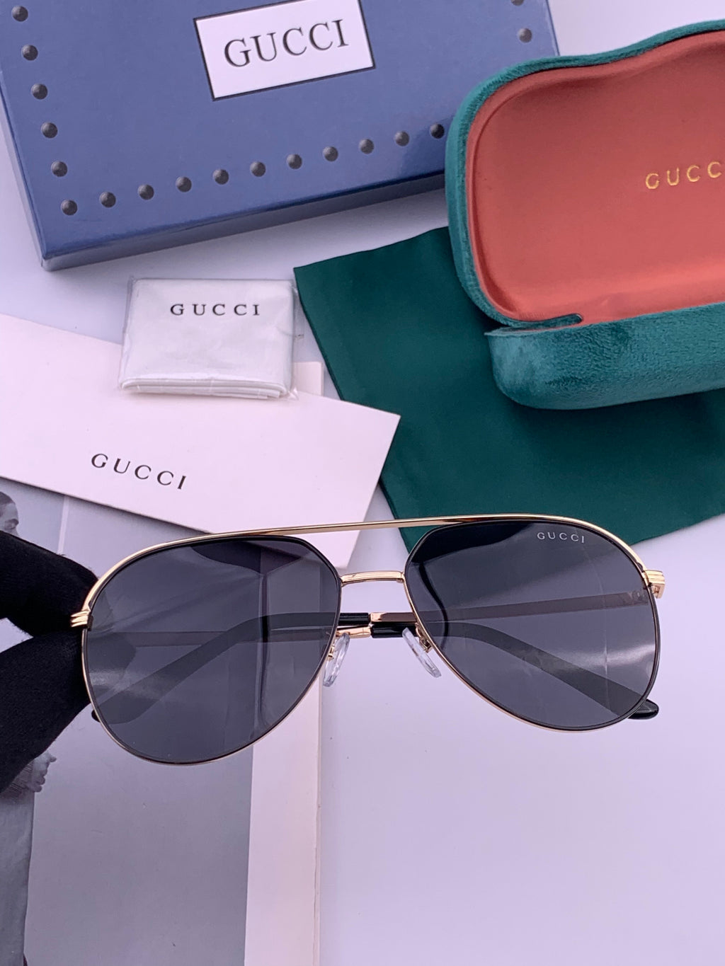 Gucci 3371 Polarized Aviator Gold Lens Sunglasses for Men & Women