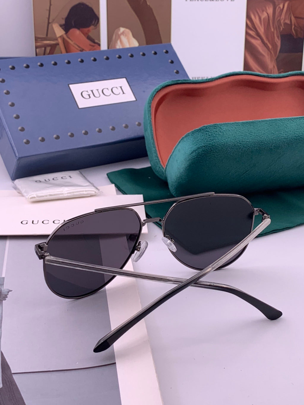 Gucci 5980 Polarized Aviator Black Lens Sunglasses for Men & Women - detail image 6