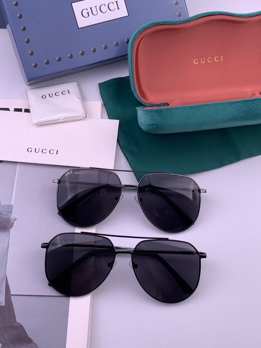 Gucci 5980 Polarized Aviator Black Lens Sunglasses for Men & Women - detail image 7