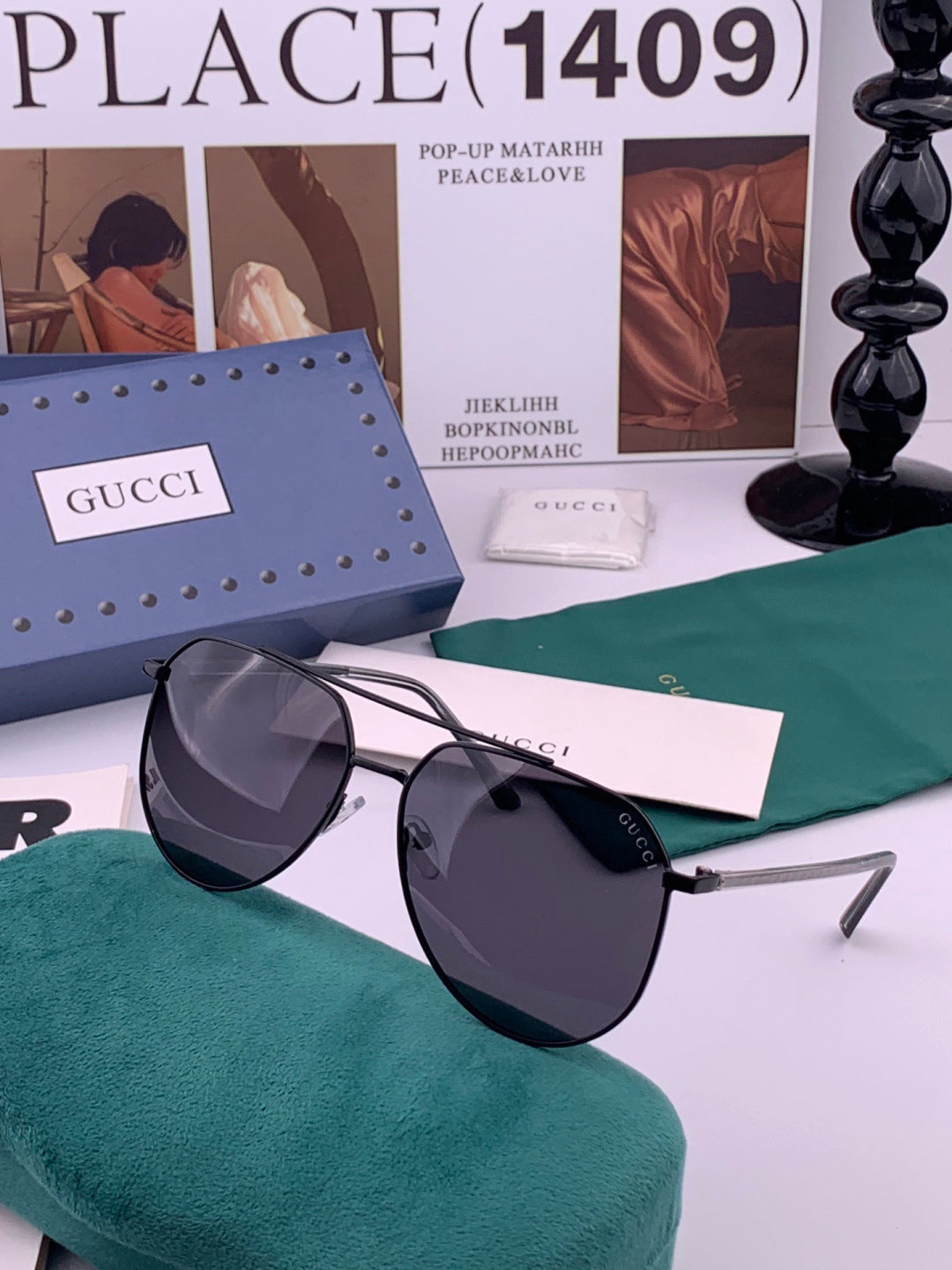 Gucci 5980 Polarized Aviator Black Lens Sunglasses for Men & Women - detail image 4