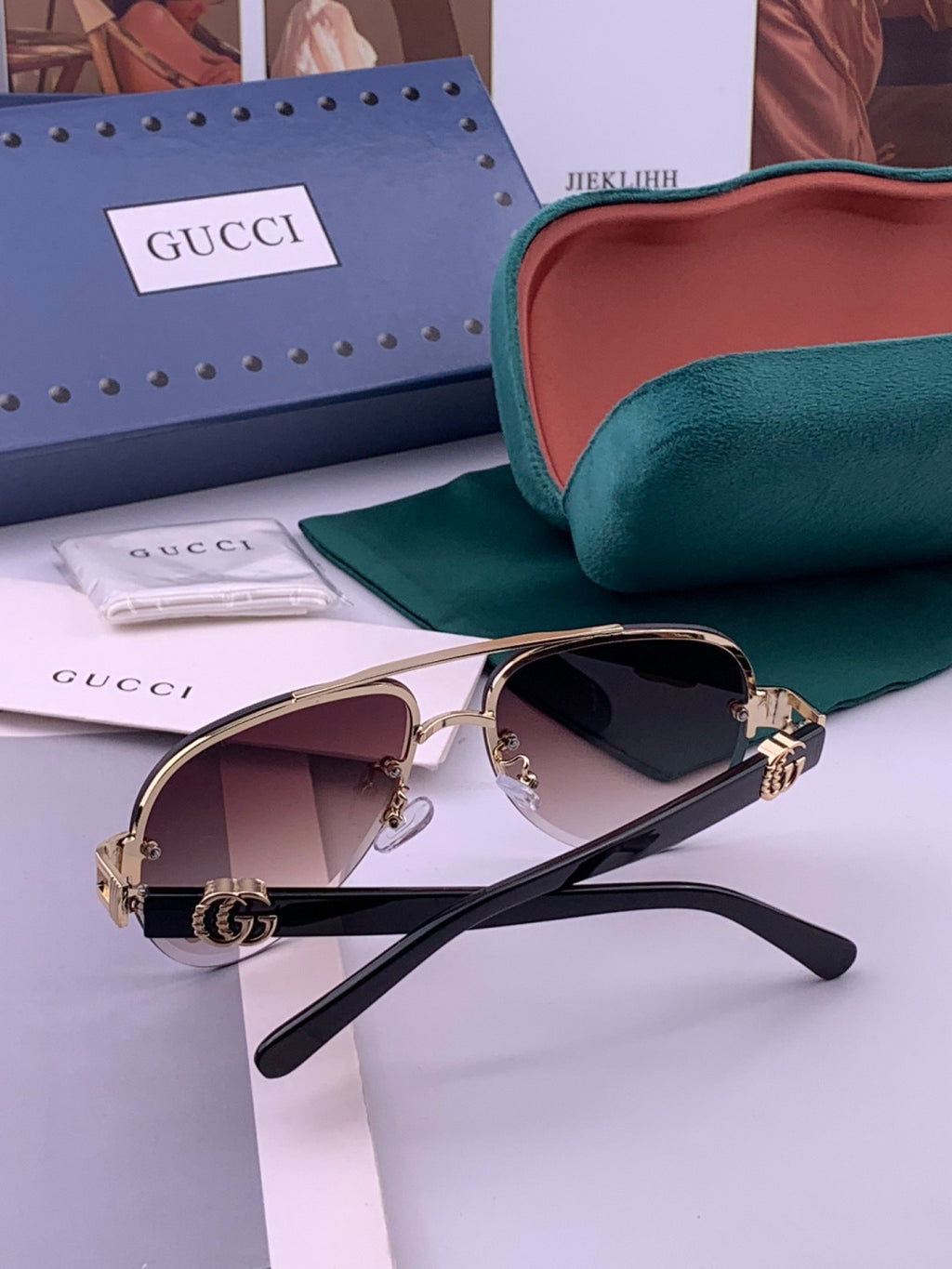 Gucci G41746 Aviator Black Lens Sunglasses for Men & Women - 415111 - detail image 5