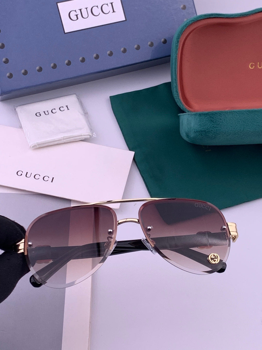 Gucci G41746 Aviator Black Lens Sunglasses for Men & Women - 415111