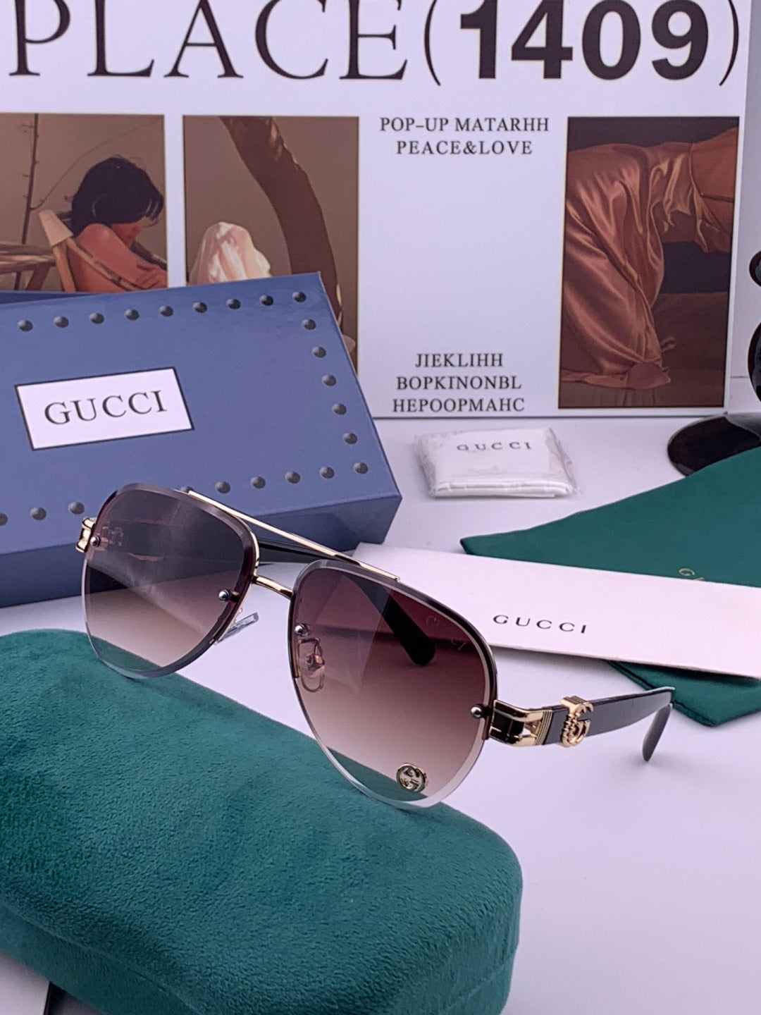 Gucci G41746 Aviator Black Lens Sunglasses for Men & Women - 415111 - detail image 2