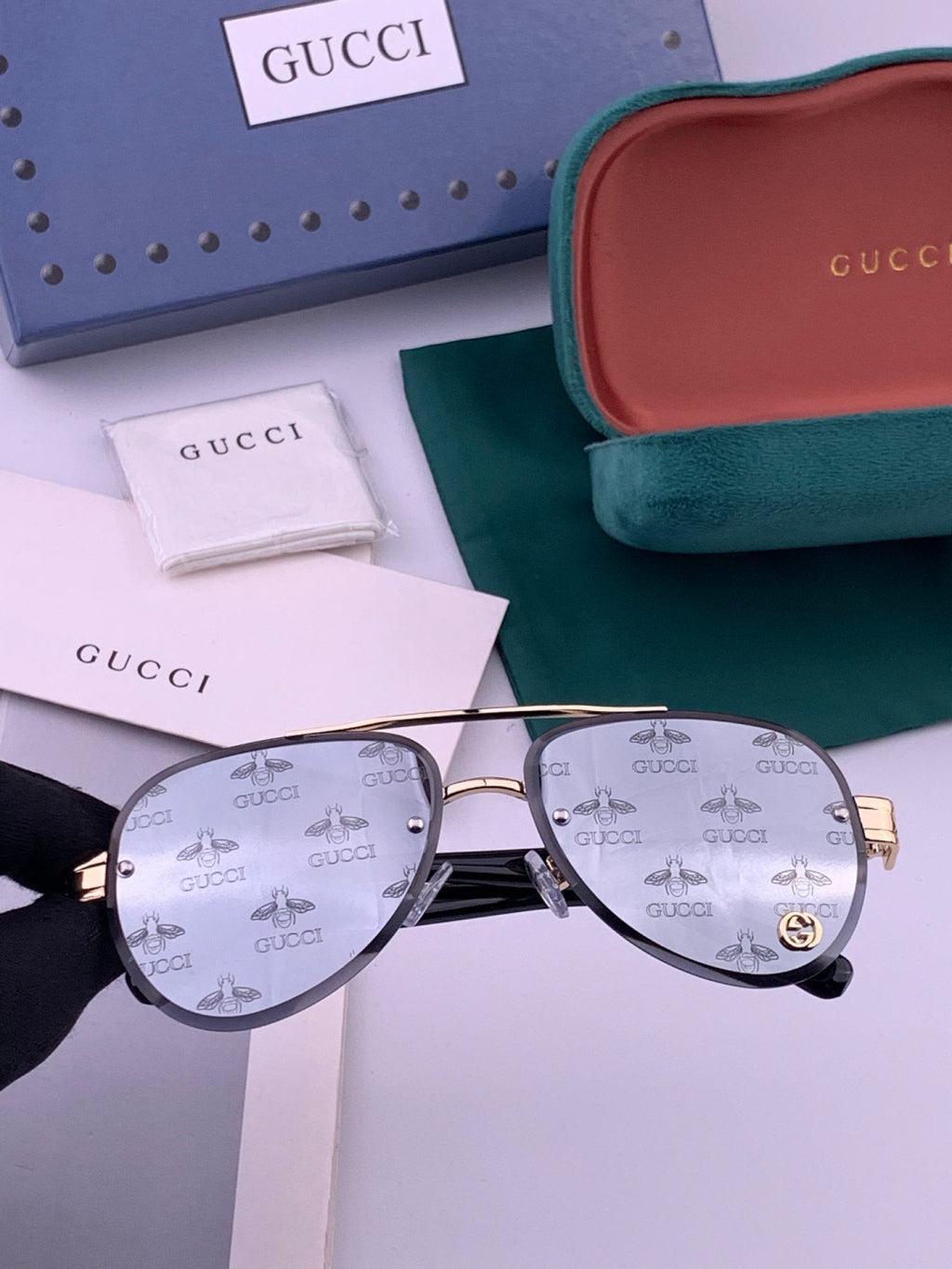 Gucci G41746 Aviator Black Lens Sunglasses for Men & Women - 415112