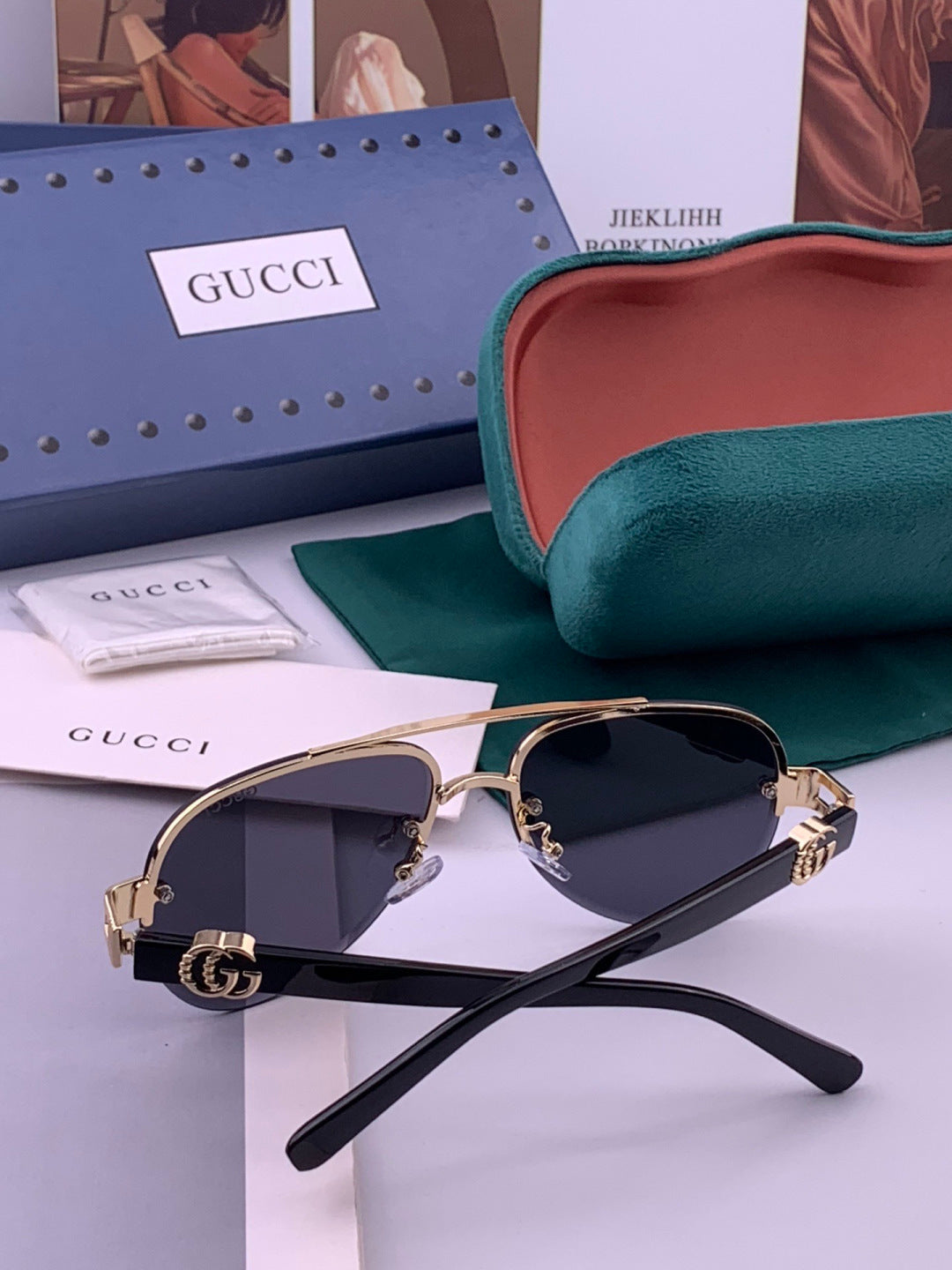 Gucci G41746 Aviator Black Lens Sunglasses for Men & Women - 415113 - detail image 6