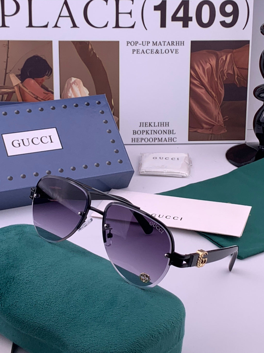 Gucci G41746 Aviator Black Lens Sunglasses for Men & Women - 415114 - detail image 2