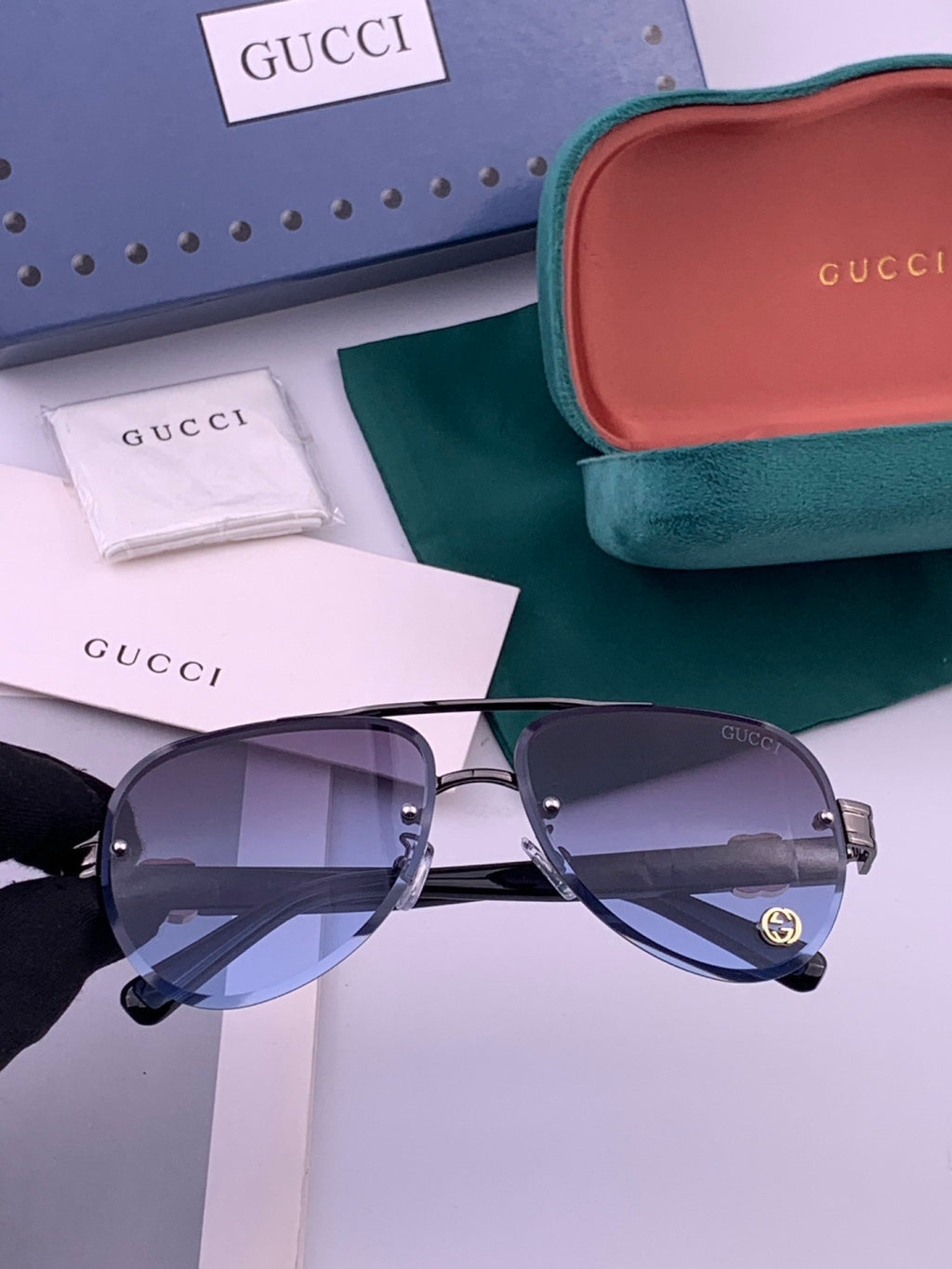 Gucci G41746 Aviator Black Lens Sunglasses for Men & Women