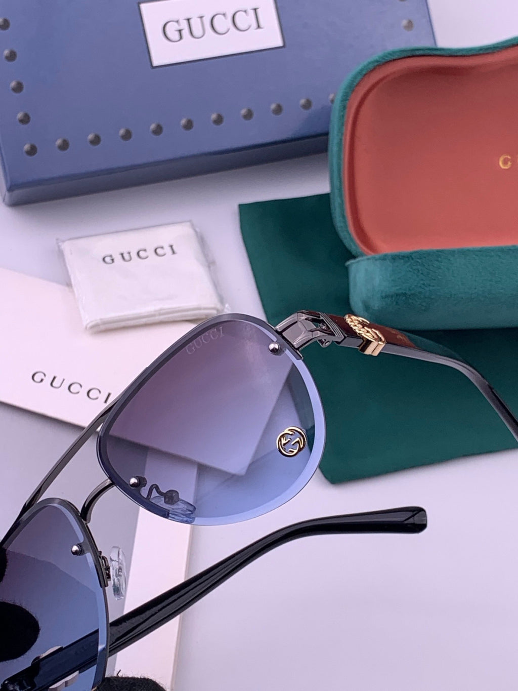 Gucci G41746 Aviator Black Lens Sunglasses for Men & Women - detail image 3