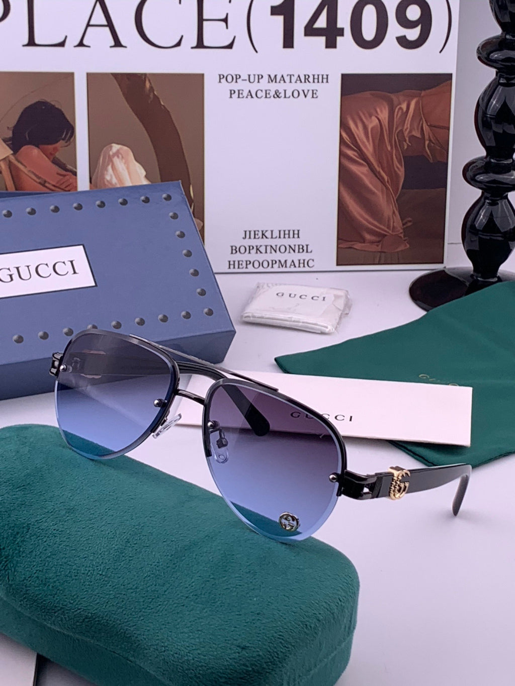 Gucci G41746 Aviator Black Lens Sunglasses for Men & Women - detail image 2