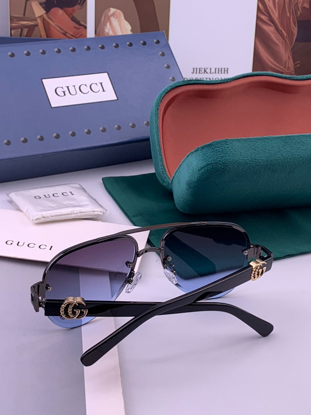 Gucci G41746 Aviator Black Lens Sunglasses for Men & Women - detail image 6