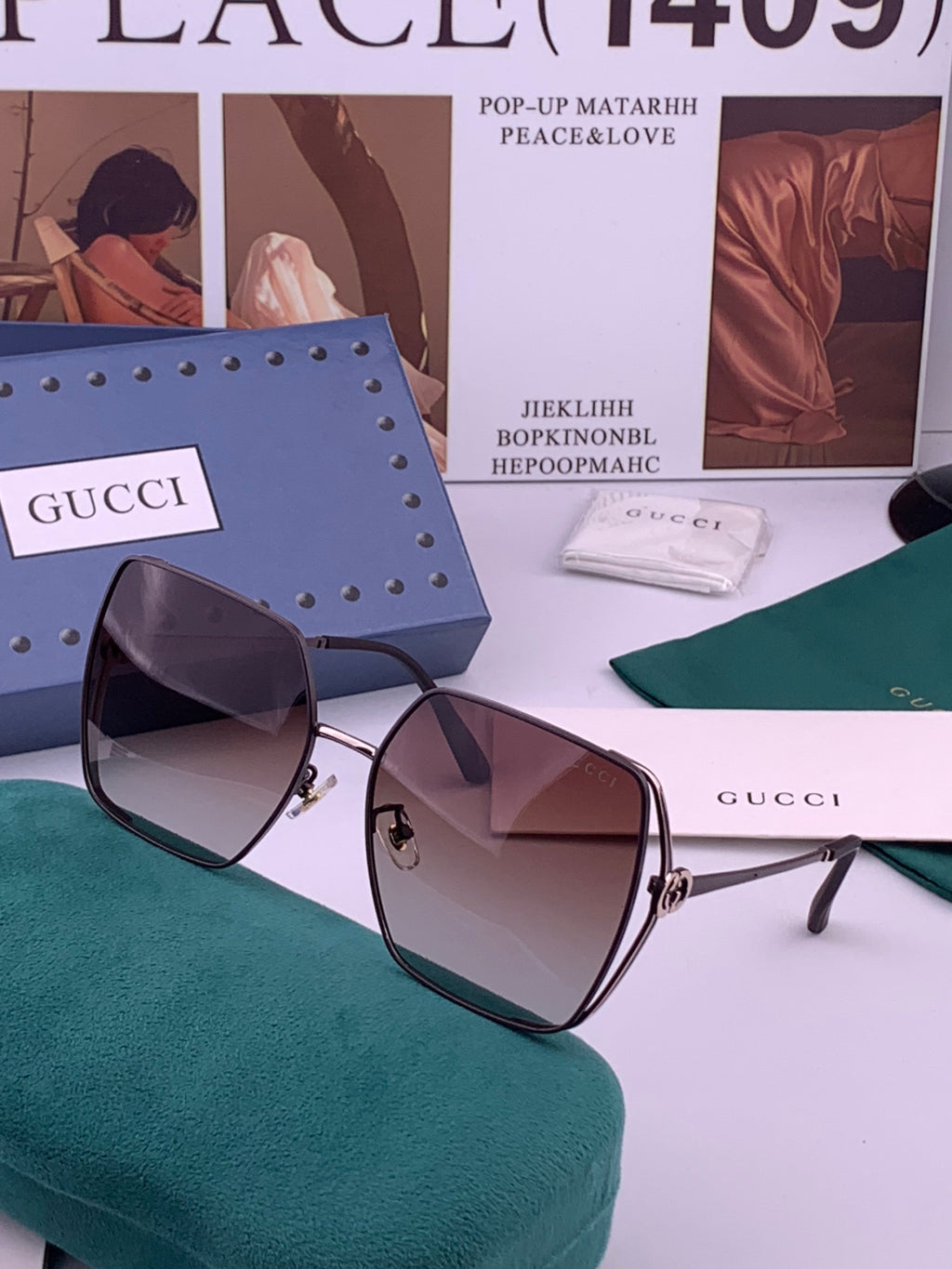 Gucci G9638 Polarized Square Brown Lens Sunglasses for Women - detail image 2